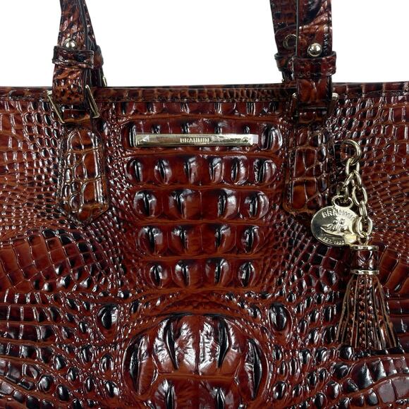 Brahmin Mini Asher Tote Satchel Bag Pecan Melbourne Brown Croc Embossed - Picture 7 of 11